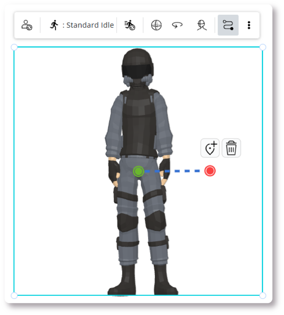 Character showing the motion path in the animation maker.