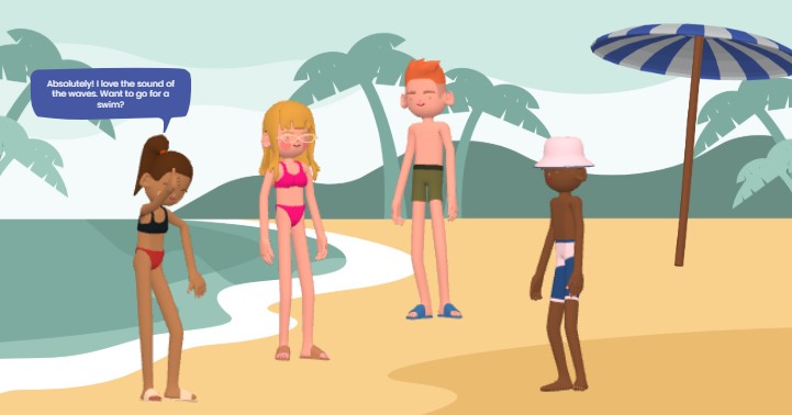 screenshot of a 3d character template of gathering at the beach