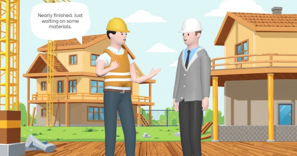 A scene of animation templates with same topic for background and characters, which are construction worker and construction site.