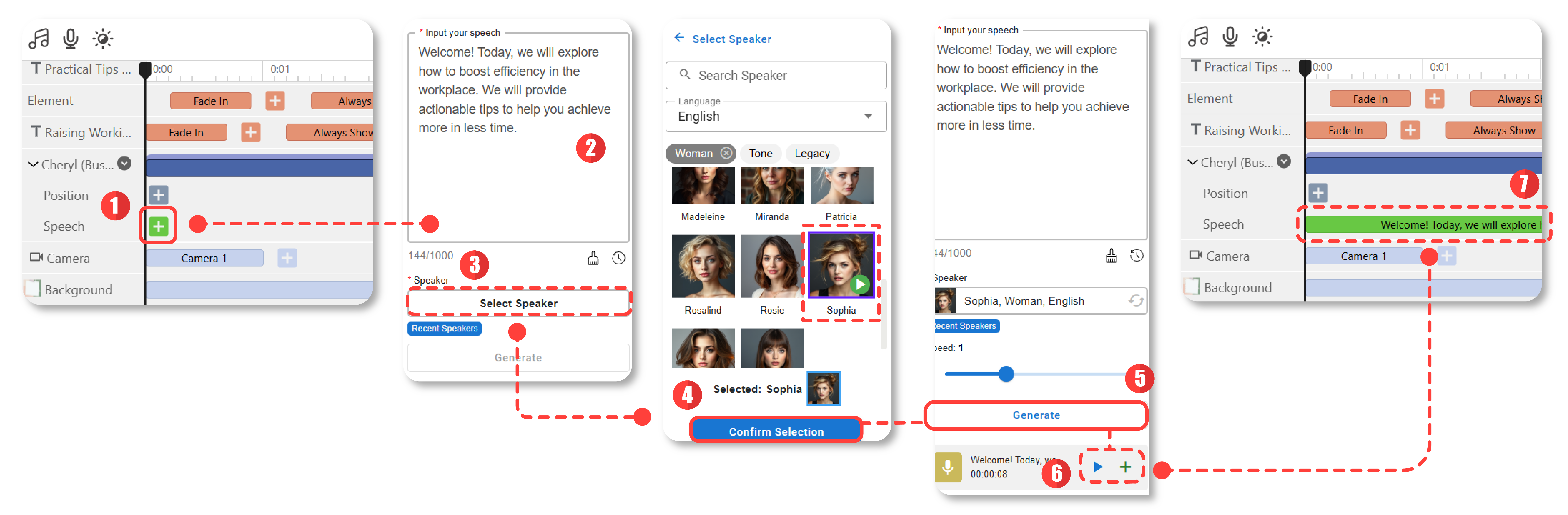 Steps to apply speech to characters by text-to-speech feature