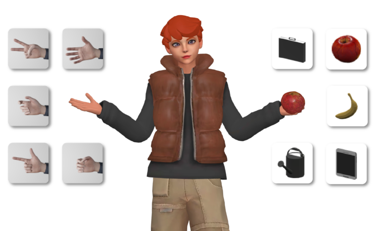 Various hand gesture and hand props are provided in the animation maker