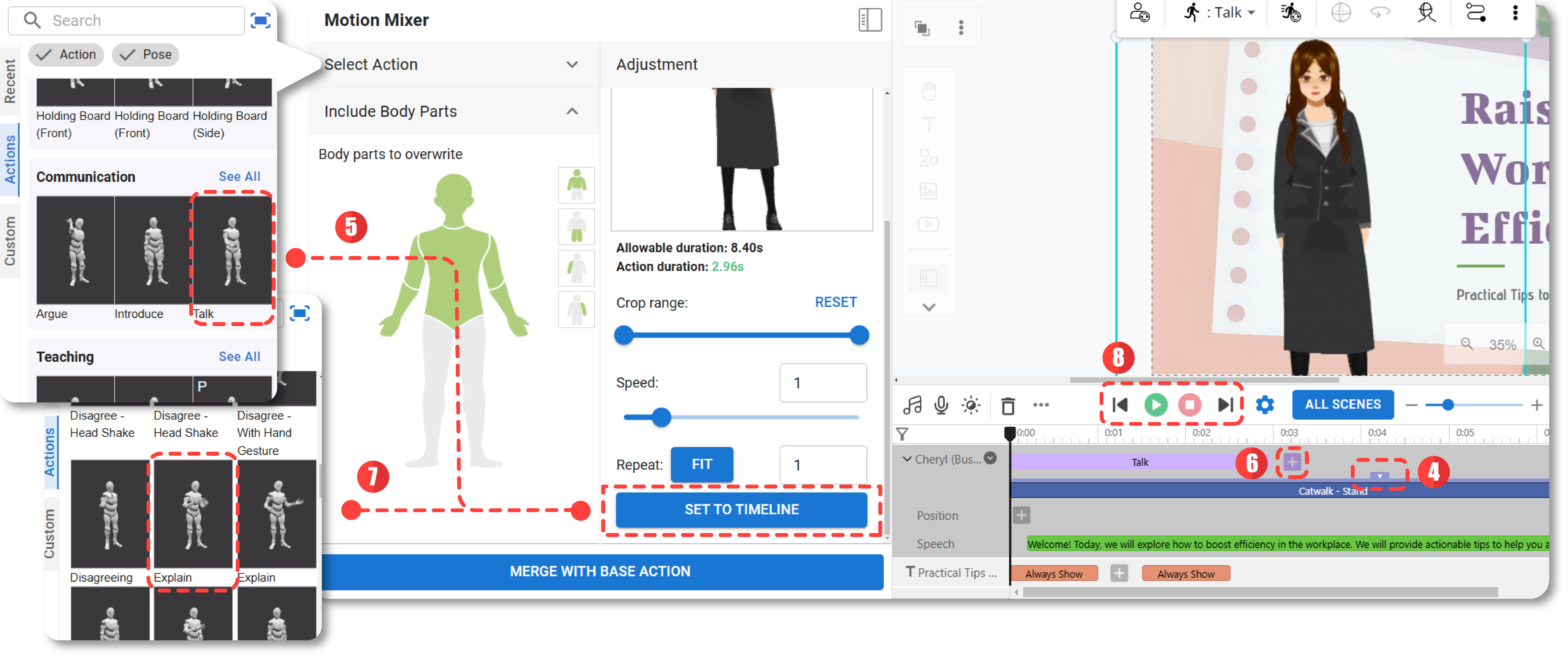 Steps to add new sub actions with Motion Mixer