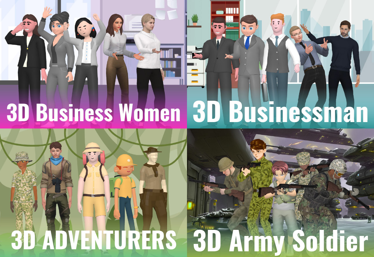 a series of 3D characters