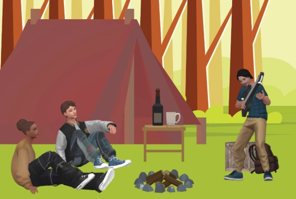 Animation template of a group of people camping together.