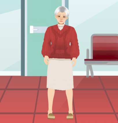 A screenshot from an animation template showing a grandma crying in the hospital