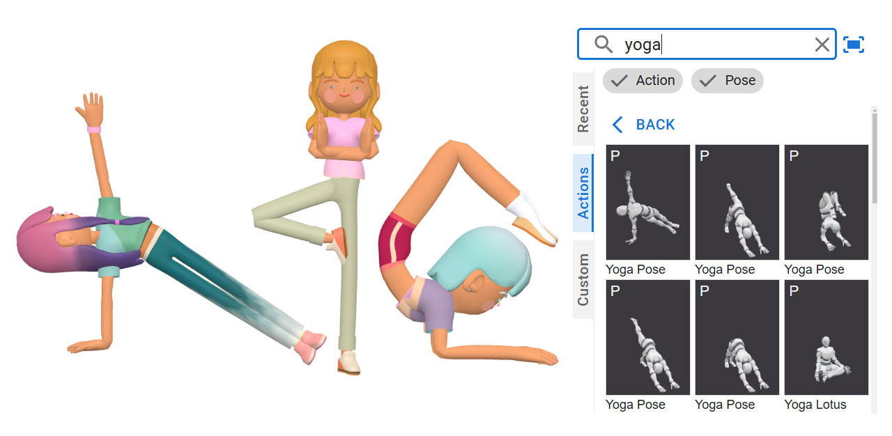 various 3d animation yoga pose